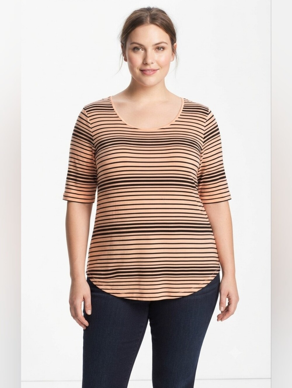 APT. 9 Women's Peach Pink 3/4 Sleeve Striped Top Size XL EUC
